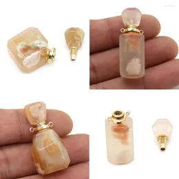 Pendant Necklaces Natural Stone Perfume Bottle Cherry Blossom Agates Essential Oil Diffuser Connector For Jewelry Making DIY Necklace Gift