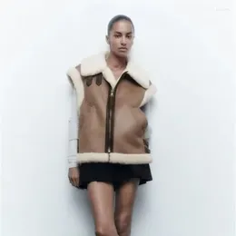 Kvinnor Down 2022 Vinterkvinnor Vest Jacket tjock varm p￤ls Integrerad Splice Sleeveless Fleece Stitching Coat Jackets Tunga mockor Outwear