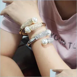 Bangle Bangle Imitation Pearls Cuff Armband Charm Bangles For Women Rhinestone Alloy Jewelry Accessories Gold ColorBangle Drop Del Dhdae
