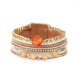 Bangle ORNAPEADIA Leather Retro Small Round Beads Bracelets For Women Diamond-studded Light Luxury Niche Ladies Bracelet Wholesale