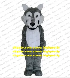 Gray Long Fur Furry Wolf Mascot Costume Husky Dog Fursuit Adult Cartoon Character Playground Schoolyard BRAND IDENEITY zz8003