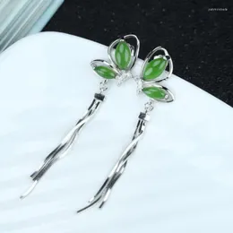 Dangle Earrings Send Certificate Natural Green Jade 925 Sterling Silver Butterfly Tassel Women Fine Jewelry Hetian Jades Earring