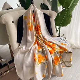 Lenços lenços de seda longa para mulheres shawls de estampa de flor retro fêmeas lenços de pescoço feminino 90 180 cm cabelos hijab hijab praia de cetim macio