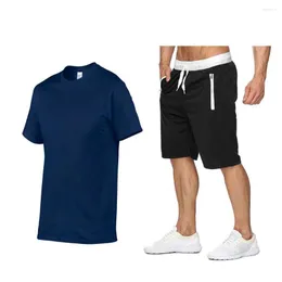 Men's Tracksuits Summer Casual Men's T-shirt Pants Suit Short-sleeved Printed Cotton Shirt Jogging Sweatpants Sportswea