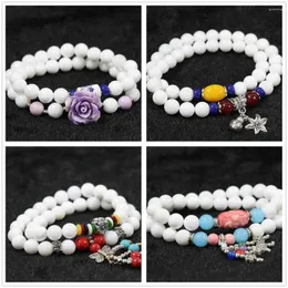 Strand Ly White Shell 8mm Round 36 Beads With Colorful Pendant Douple Layers Women Bracelet B973