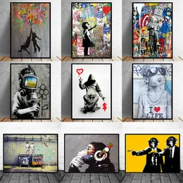 Pinturas engraçadas Arte de rua Banksy Graffiti Wall Arts Pintura em tela Poster e impressão Cuadros Wall Pictures para decoração de casa sem moldura