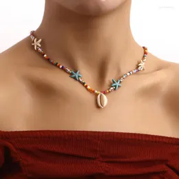 Choker Summer Böhmen halsband för kvinnor sjöstjärna pärlor kedjeshell hänge boho halsband strand smycken bijoux