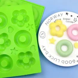 6-Cavity Flower Donut Silicone Mold Diy Jelly Pudding Chocolate Fondant Cake Handmade Soap Star Heart Baking Tools MJ1018