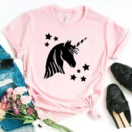 Unicorn Star Print Tee Women Casual Hipster Funny T-shirt Lady Yong Girl Top 90s