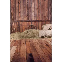 Vintage Brown Wood Floor Wall Rustic Backdrop Straw Barn Digital Backgrounds for Po Child Kids Pography Backdrops252V