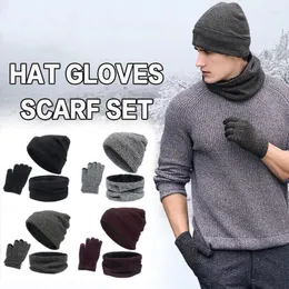 Berets 3pcs/Set kniated Hat Sharf Gloves Gloves Unisex Beanie Nece Scence Scence Screend Ski Riding Spainse Outdoor