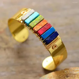 Strand Original 7 Chakra Bracciale Gioielli Perline in pietra naturale Braccialetti con polsini in filo placcato oro Gioielli Reiki Regali Dropship