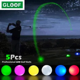 Golf Balls 5pcs Profesyonel LED Aydınlık Gece Yeniden Kullanılabilir ve Uzun Kalıcı Glow Eğitim Uygulaması 221102