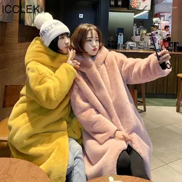 Women's Fur ICCLEK Medium Length Mink Coat Women's 2022 Winter Hair Loose Wear
