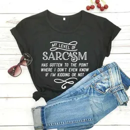 Mi nivel de sarcasmo tiene camiseta con letras obtenidas, camiseta divertida de verano para mujer