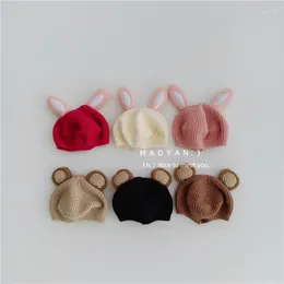 Hats Korean Cute Hat 3D Ears Knit For Baby Children Cartoon Animal Berets Boys Girls Kids Beanies