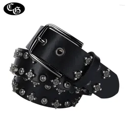 Bälten Punk Metal Rivet Cowboy Belt äkta läder cowskin män y2k rock jeans för ceinture homme cinturones hombre