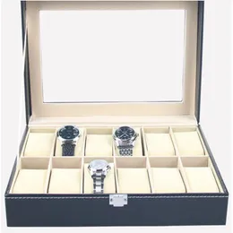 Faux Leather Watch Box Organizer 12 слоты для хранения ювелирных изделий 2279