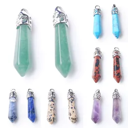 Colgante de aleación de aguamarina de cristal de cuarzo de piedra Natural para fabricación de joyas DIY accesorios de collar 12 pares BZ900