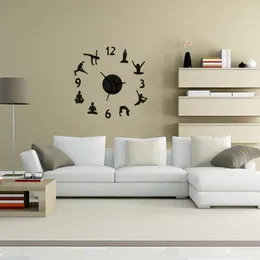 Relógios de parede Yoga Creative Yoga acrílico Espelho Adesivos 3D Relógio com movimento silencioso Moda relógios DIY Decoração da sala de estar Diy
