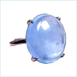 Anelli a grappolo Anelli a grappolo 16X14Mm Anello acquamarina blu naturale per donna Uomo Crystal Love Sier Clear Gemstone Fashion Jewelry Adju Dheyj