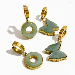 Hoop￶rh￤ngen Peri'sbox Natural Green Aventurine Donut Butterfly Pendant For Women Gold Plated rostfritt st￥l smycken Non Fade