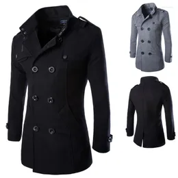 Men's Trench Coats Mens Woolen Overcoat Autumn Winter Casual Long Sleeve Double Breasted Coat Male Fashion Outwear Cardigan Veste Homme