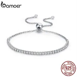 BAMOER 925 Sterling Sparkling Strand Women Link Tennis Bracelet Silver Jewelry 3 Colors SCB029261T