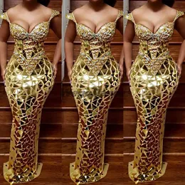 Blaskly Festival Flassy Mirror Evening Sukienki 2023 Afrykańskie Afrykańskie Afrykańskie Aso Ebi Ebi Ebi Gold Diamante Mermaid Dresson