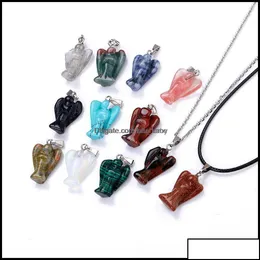 Pendant Necklaces Pendant Necklaces Cartoon Natural Crystal Rose Quartz Angel Carved Stone Necklace Chakra Healing Jewelry For Women Otjx0