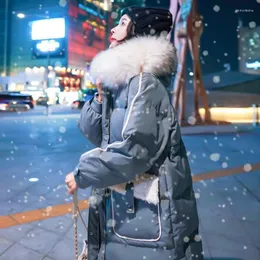 Trench da donna Giacca da donna Parkas giù per le donne inverno grande collare di pelliccia molto sotto il ginocchio di cotone sciolto femme