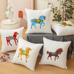 Pillow High Precision Cover 45x45CM Nordic Style Cartoon Horse Embroidery Home Sofa Bedside Bay Window Decorative Pillows Case