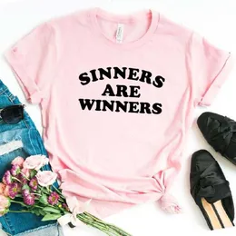 Sinners s￣o vencedores mulheres casuais Camiseta engra￧ada para Lady Girl Top Tee Hipster Drop