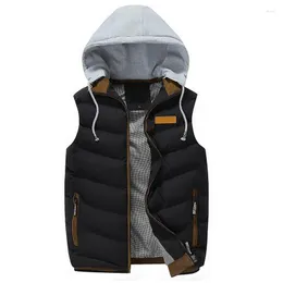 Coletes masculinos homens colete de inverno moda de inverno mangas com capuz de capuz Hombre masculino casaco de cintura macio de algodão e gilet quente