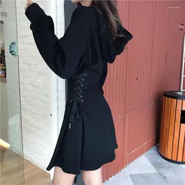 Vestidos casuales primavera vestido con capucha mujeres encaje hasta la cintura Delgado negro gótico femenino corto Mini Harajuku Streetwear Vestidos