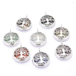 Pendant Necklaces Tree Of Life Two Sided Pattern Alloy Necklace Jewelry Natural Stone Crystal Fashion Charm Reiki Heal Hanging Accessory
