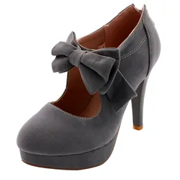 bowtie big sale foreign trade dress shoe Bow anti-pile big size womens high heel