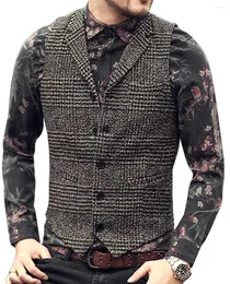 Men's Vests Mens Vintage Plaid Wool Tweed Suit Vest Casual Notch Lapel Waistcoat For Wedding Groomsmen