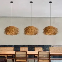 Lâmpadas pendentes japonesas wabi sabi vento retrô de retro tecido lesas de vime ledes de ledes de luz bar bb decoração de casa quarto lustre da sala de jantar