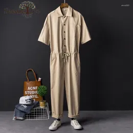 Tute da uomo Estate Casual Tuta da uomo Tinta unita Stile Safari Set Monopetto Risvolto Maniche corte Allacciatura Alla caviglia