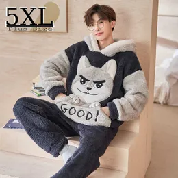 Pigiama da uomo invernale da uomo 2022 in flanella di grandi dimensioni 5XL spesso caldo cartone animato da notte Kigurumi adulto con cappuccio pigiama da uomo lounge set T221103