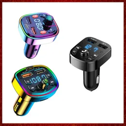 CC335 Caricabatteria da auto digitale Bluetooth 5.0 Trasmettitore FM PD 20W Tipo-C Caricatore doppio USB con accendisigari a luce ambientale colorata