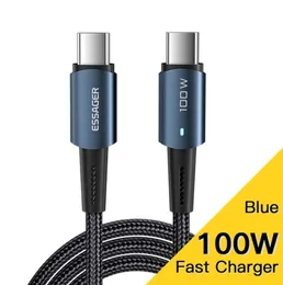 Essager USB C para Cabos Tipo C PD100W 60W Carga rápida Capelo celular móvel Fio de cabo para Xiaomi Samsung Huawei Cabo transparente