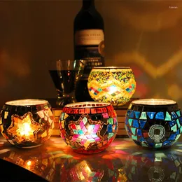 Titulares de vela 1 x Mosaico romântico vidro votivo Titular Tea Light Candelabra Candlestick Decor de decoração do abastecimento de partido