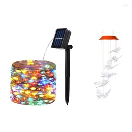 Strings Butterfly Wind sinos LED/Solar Chime Decor Outdoor com luzes solares LED String 10m Fairy Christmas