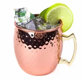 Copper Mub Copper Stael Stael Beer Cupe Moscow Mule Mub Rose Gold Hammered Miedź Płytowe naczynie napoju FY4717 SS1103