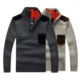 Men's Sweaters Autumn Sweater Knitted Pullover Thick Warm Slim Knitwear Stand Collar Patchwork Spring Pull Homme