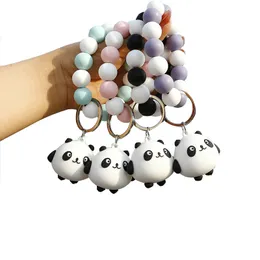 Cartoon Panda Pendant Armband Keychains Silicone Pärlade armband Söta leksaksnyckelmode tillbehör