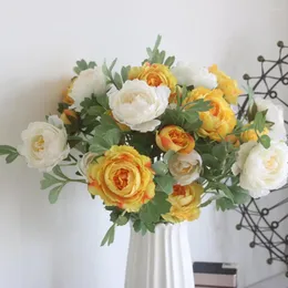 Dekorative Blumen 2 große Rosen rosa Seide Pfingstrose gefälschte Blumenzweig Heimdekoration DIY Kopf kleine Knospe Hochzeit Hintergrund Wanddeko