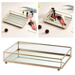 Jewelry Pouches Glass Makeup Organizer Storage Dressing Table Cosmetic Box Mirrored Vanity Dresser Tray Plate